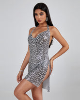 Leopard Metallic Mesh Mini Dress